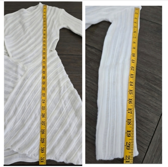 Asymmetrical Ripped Cut Out Knit Long Sleeve White Mini Dress, Size XL - Picture 13 of 16